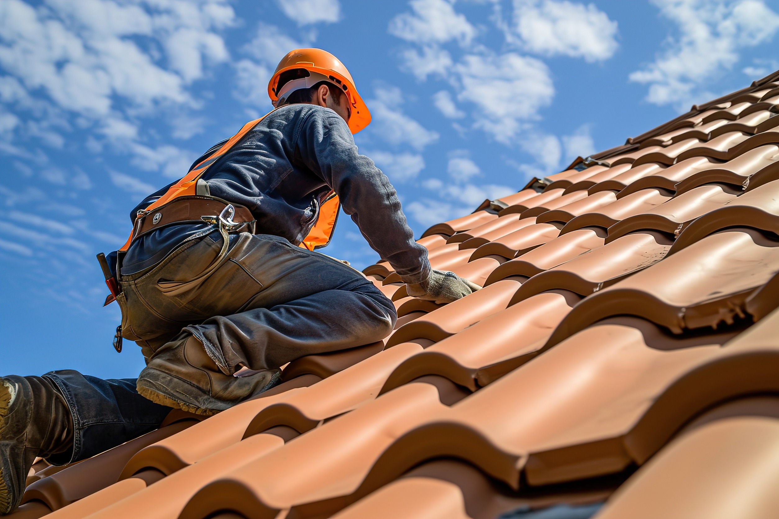 homme qui pose des tuiles toiture