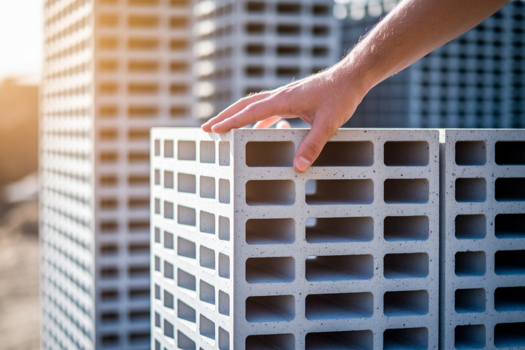 main-touchant-beton-cellulaire-chantier