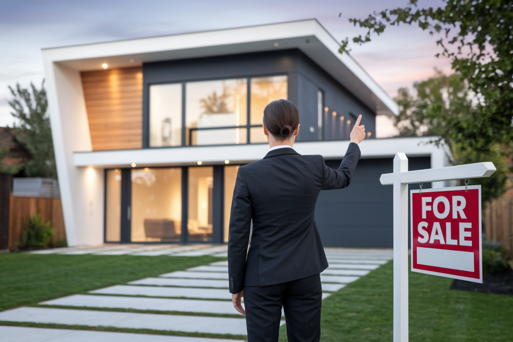 agent-immobilier-maison-moderne-panneau-vente