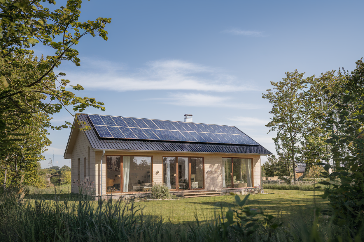 maison-moderne-ecologique-panneaux-solaires-paysage-verdoyant