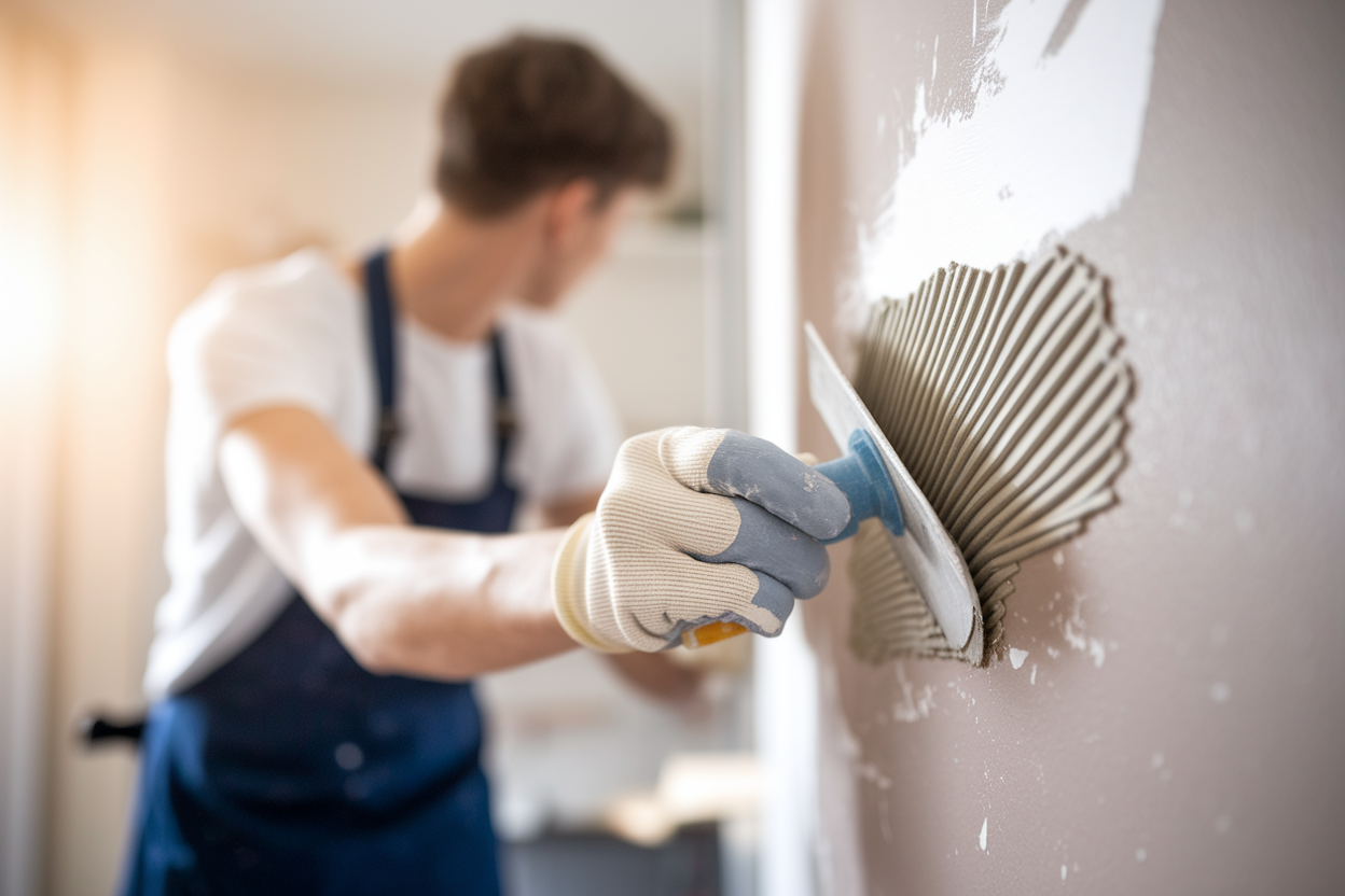 personne-dos-tablier-mains-enduit-mur