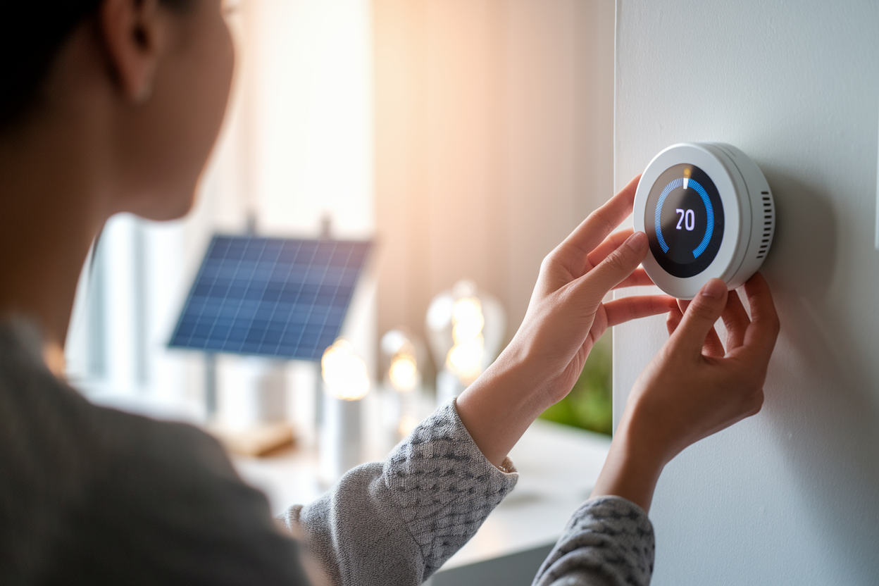 personne-dos-thermostat-connecte-panneau-solaire