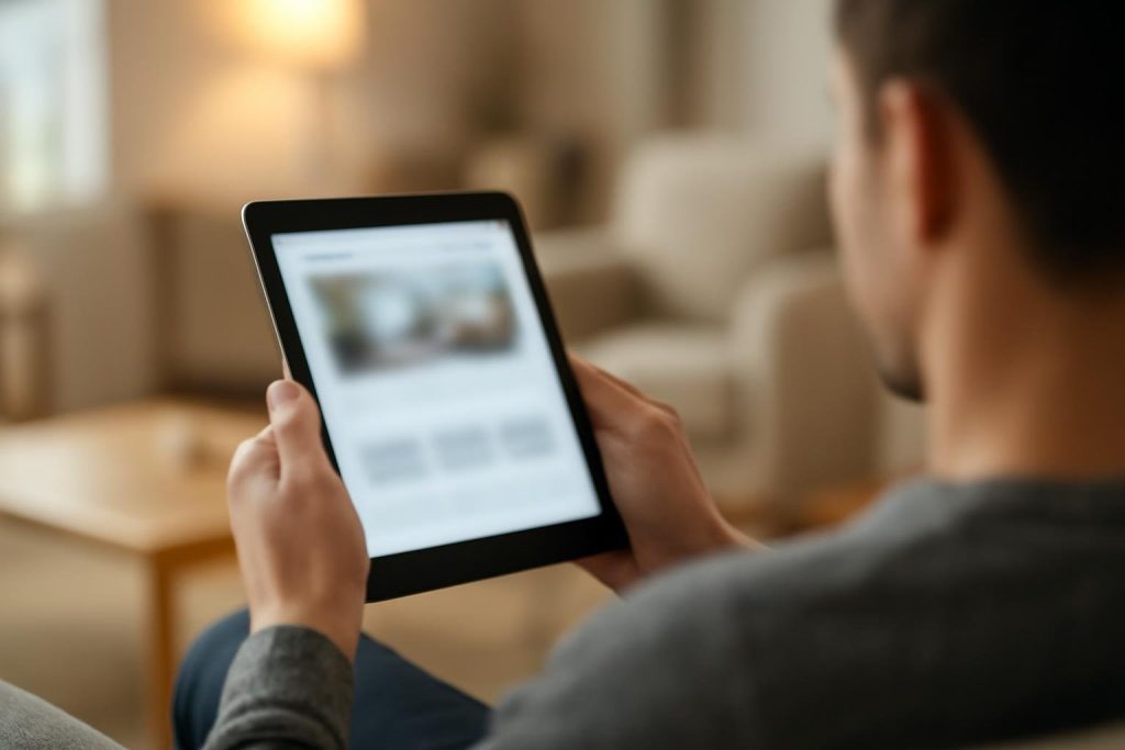 personne-tablette-salon-moderne