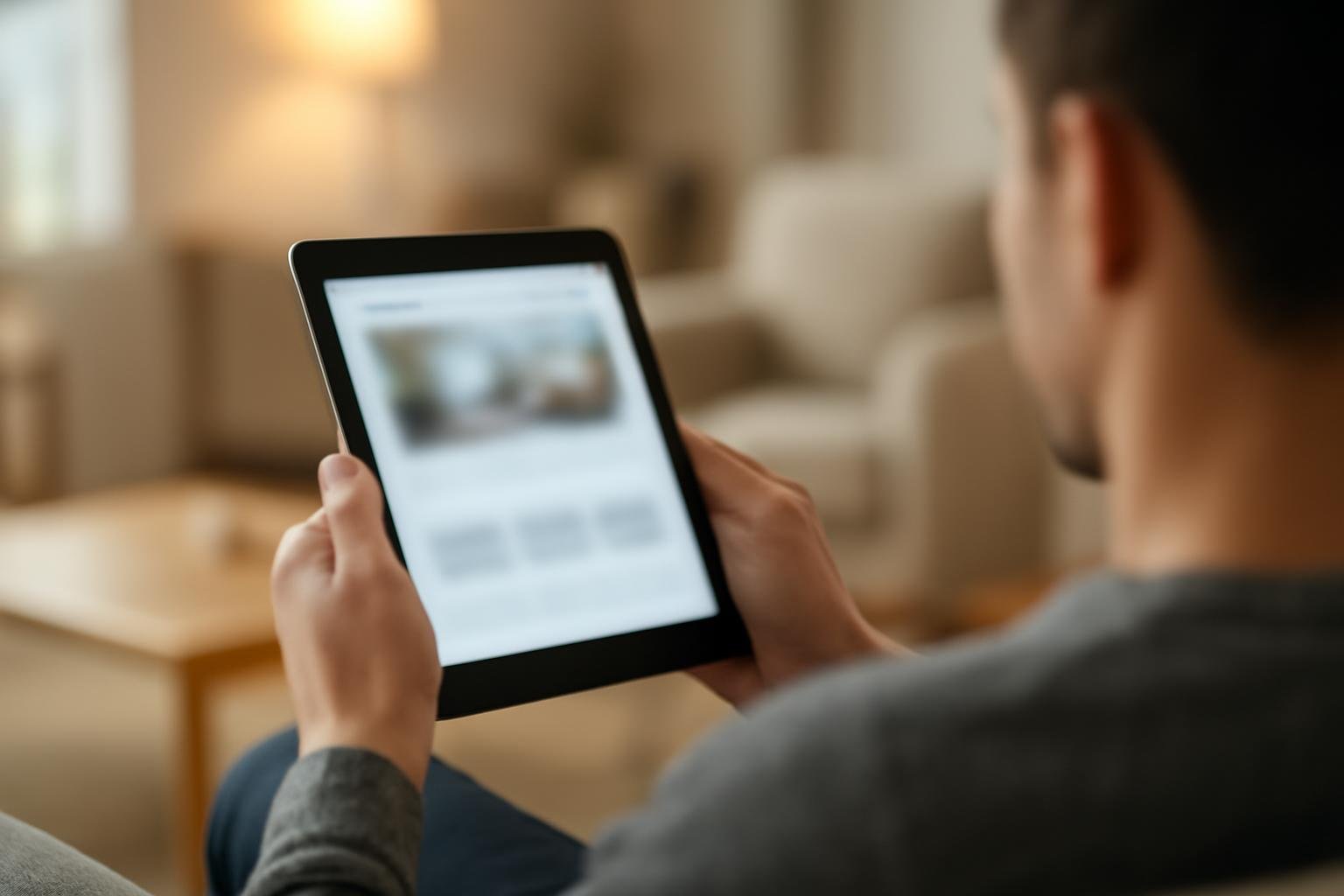 personne-tablette-salon-moderne