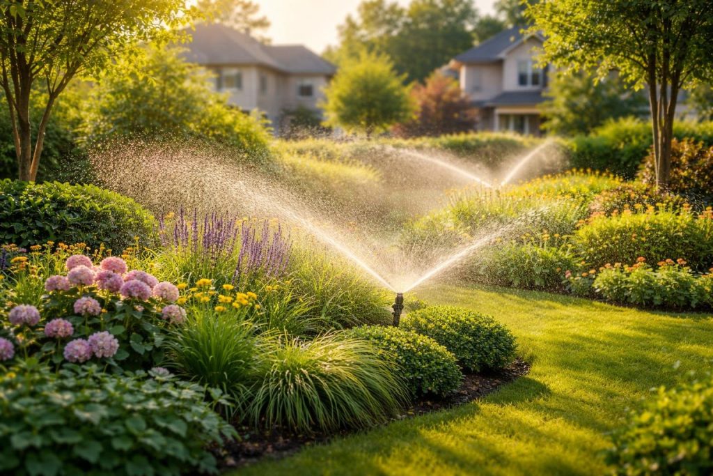 jardin-luxuriant-arrosage-lumiere-ensoleillee