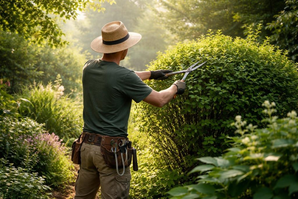 personne-elagage-jardin-arbuste-matin