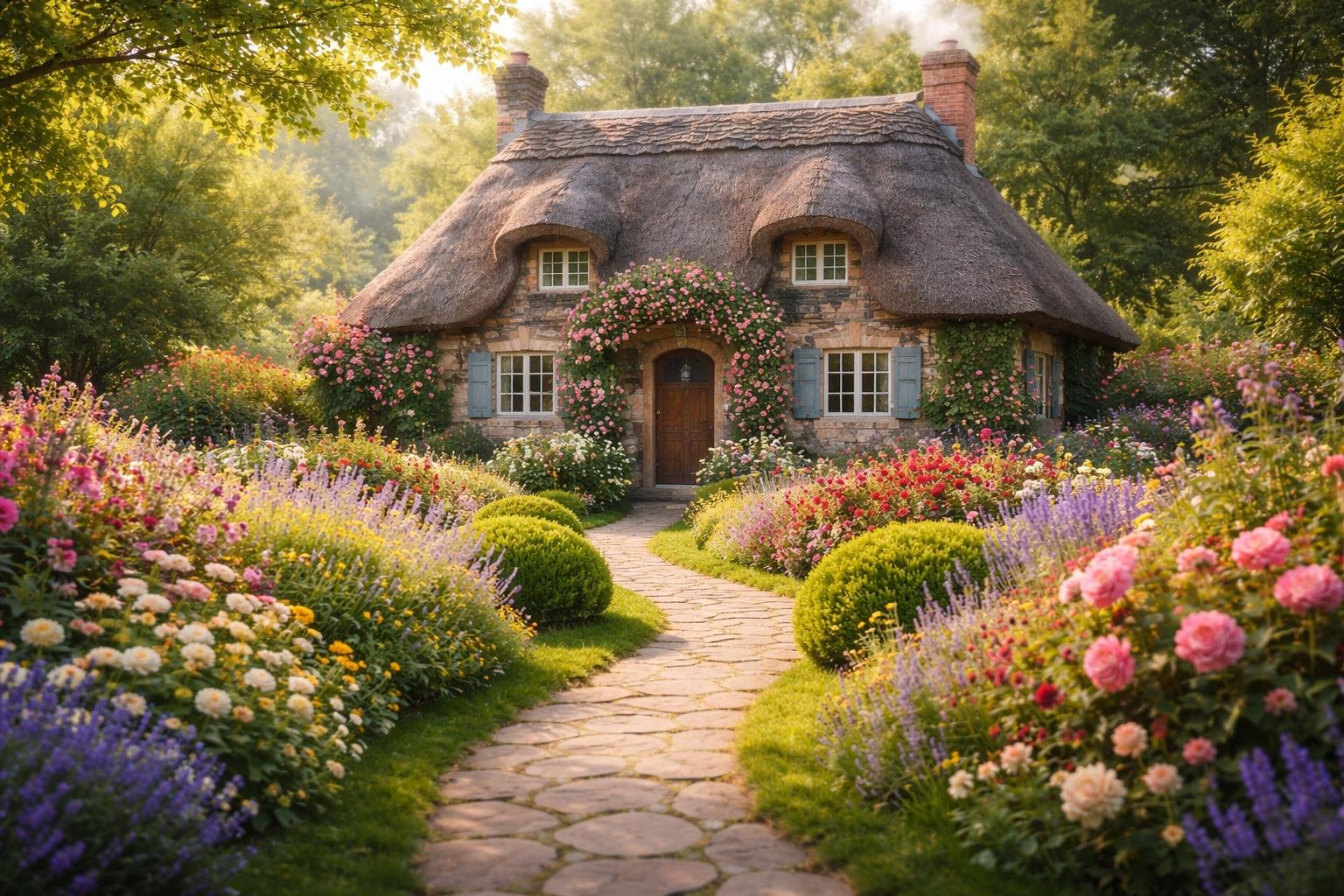 chaumiere-campagne-jardins-fleuris-sentier