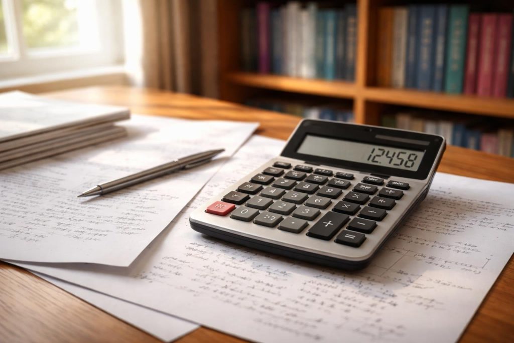 calculatrice-bureau-bois-papier-calculs