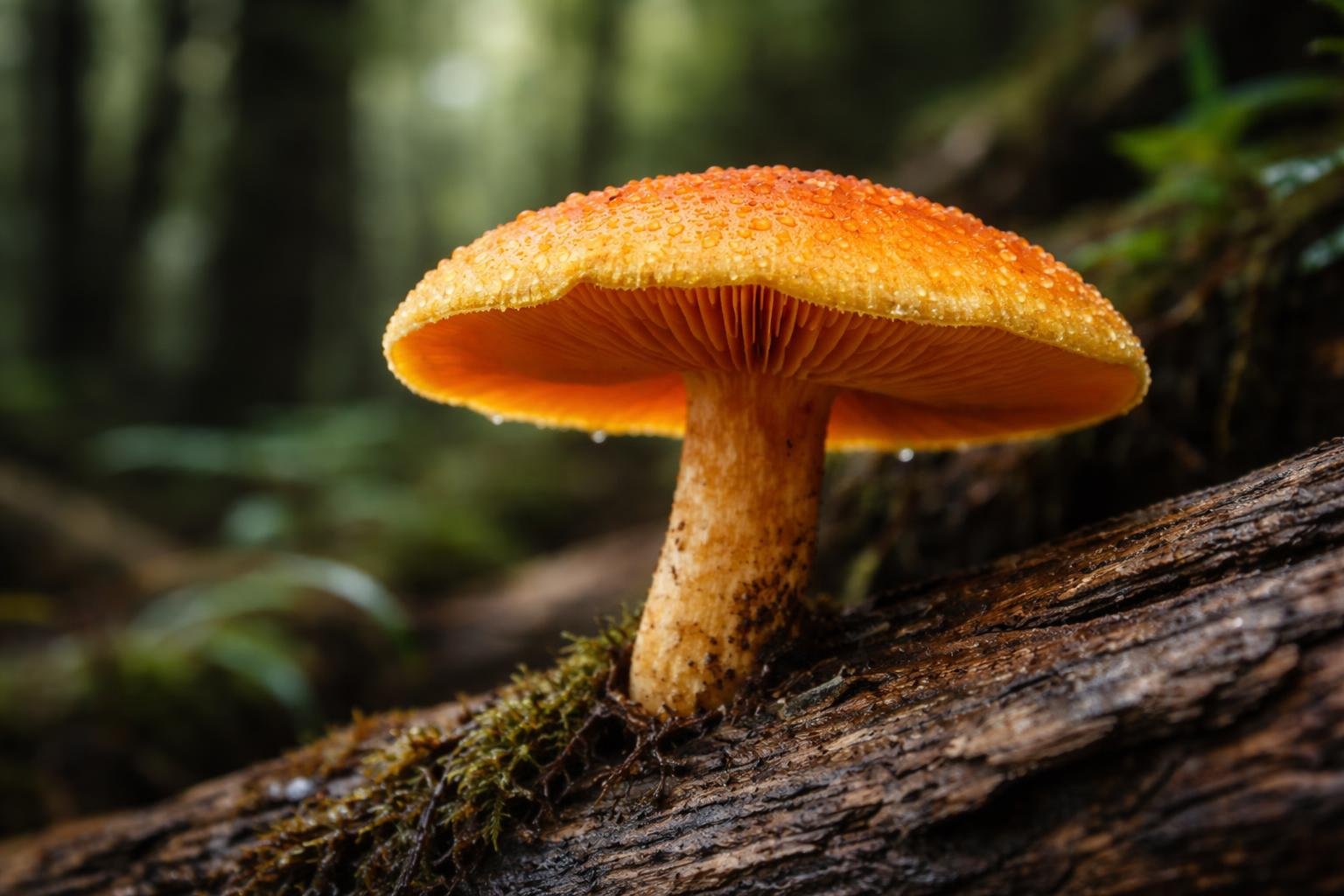champignon-orange-bois-mort-foret-floue