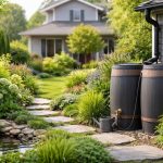 jardin-residentiel-barils-eau-plantes