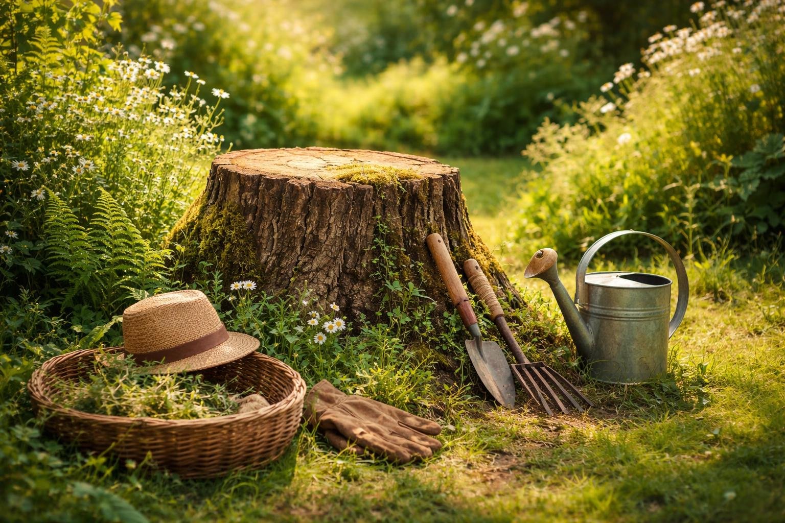 souche-arbre-jardin-vegetation-outils