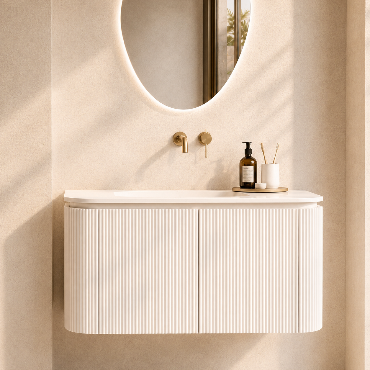 Meuble vasque suspendu de salle de bain, finition claire